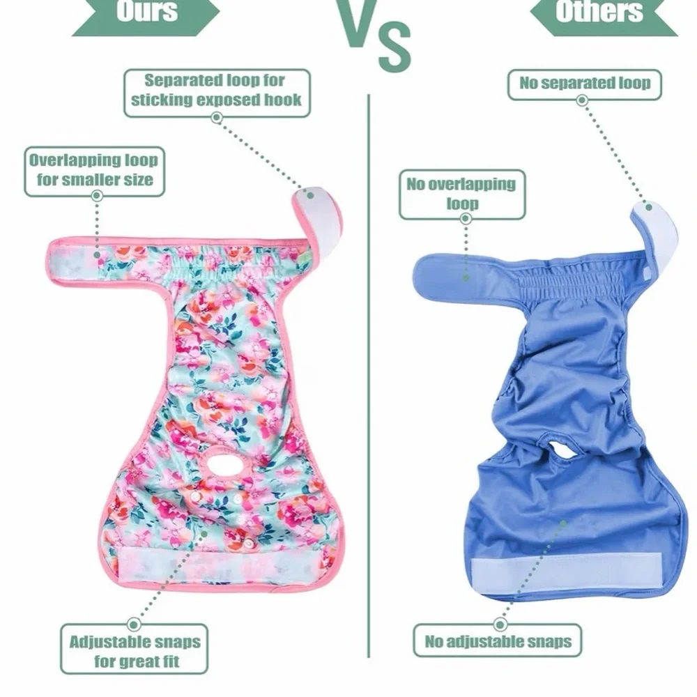 Washable Female Dog Diapers, Highly Absorbent for Dogs in heat. 3 pack